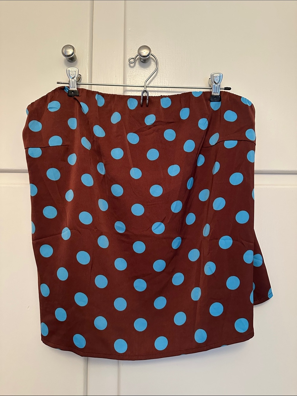 NWT PrettyGarden Strapless Silky Brown Blue Polka Dot Tank Top